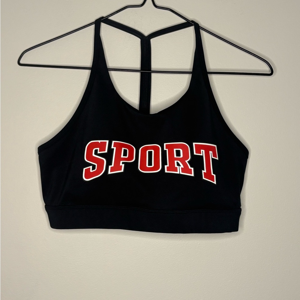 Fashion Nova Black Sports Bra with Red Lettering Womens Medium